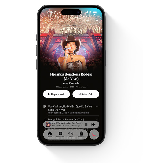iPhone mostrando a interface do Apple Music com uma imagem de Ferrugem.