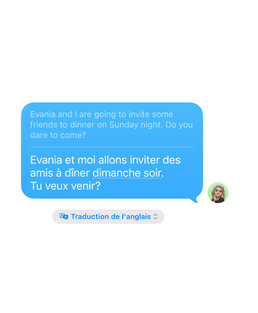 Fonctionnalité de traduction en direct dans Messages en cours d’utilisation pour une traduction de l’anglais à l’espagnol 