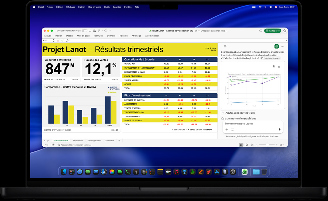 Écran d’un MacBook Pro utilisé pour créer un rapport trimestriel des résultats dans Excel
