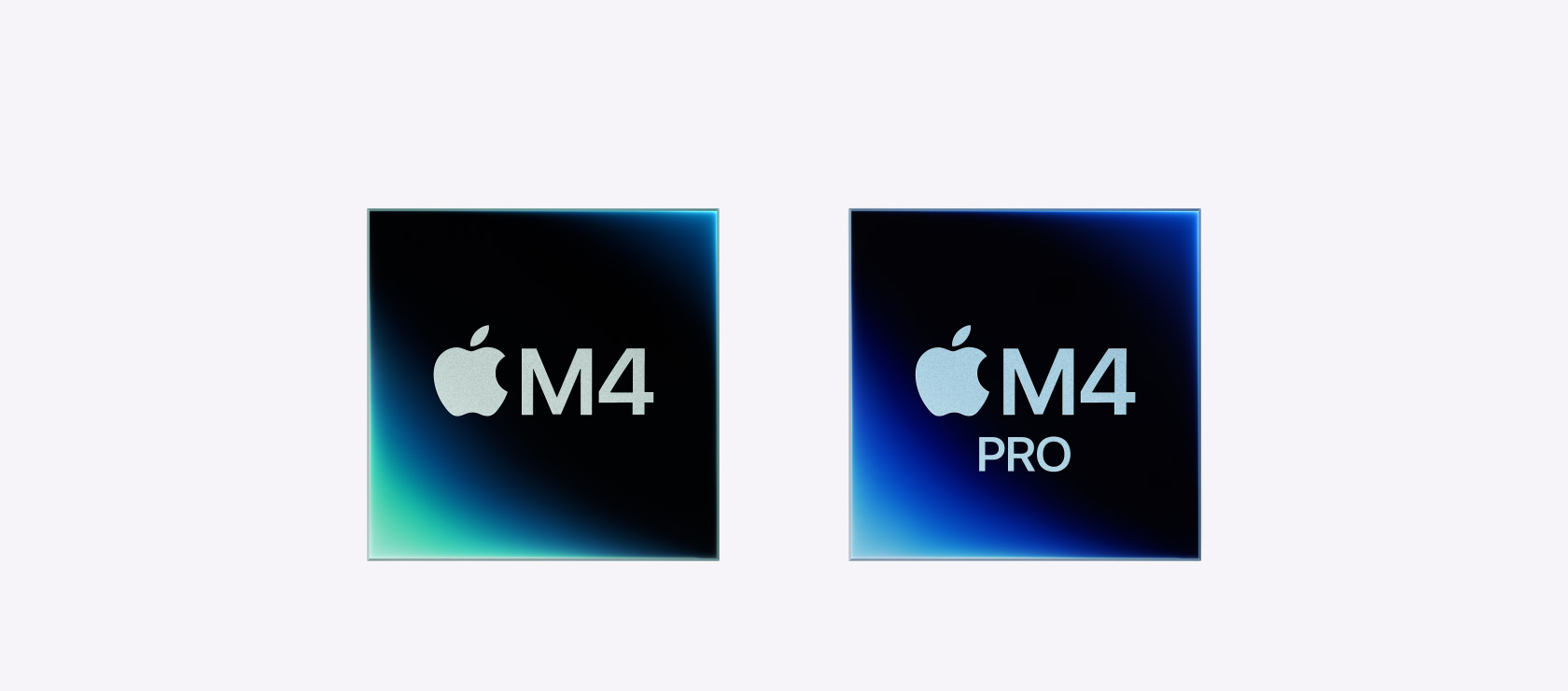Dos imágenes que representan los chips M4 y M4 Pro.