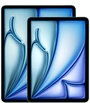 Front view of a 13-inch iPad Air and an 11-inch iPad Air highlighting the size difference.