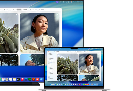 Un Mac partageant des photos sur une télé à écran plat avec Apple AirPlay