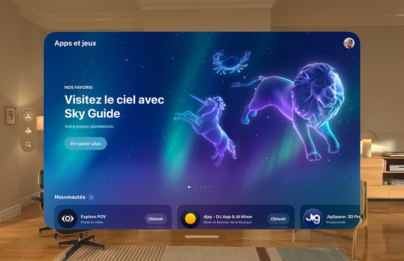Interface de l’App Store affichée dans l’Apple Vision Pro