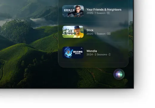 平面電視螢幕顯示 Apple TV 電影及節目列表