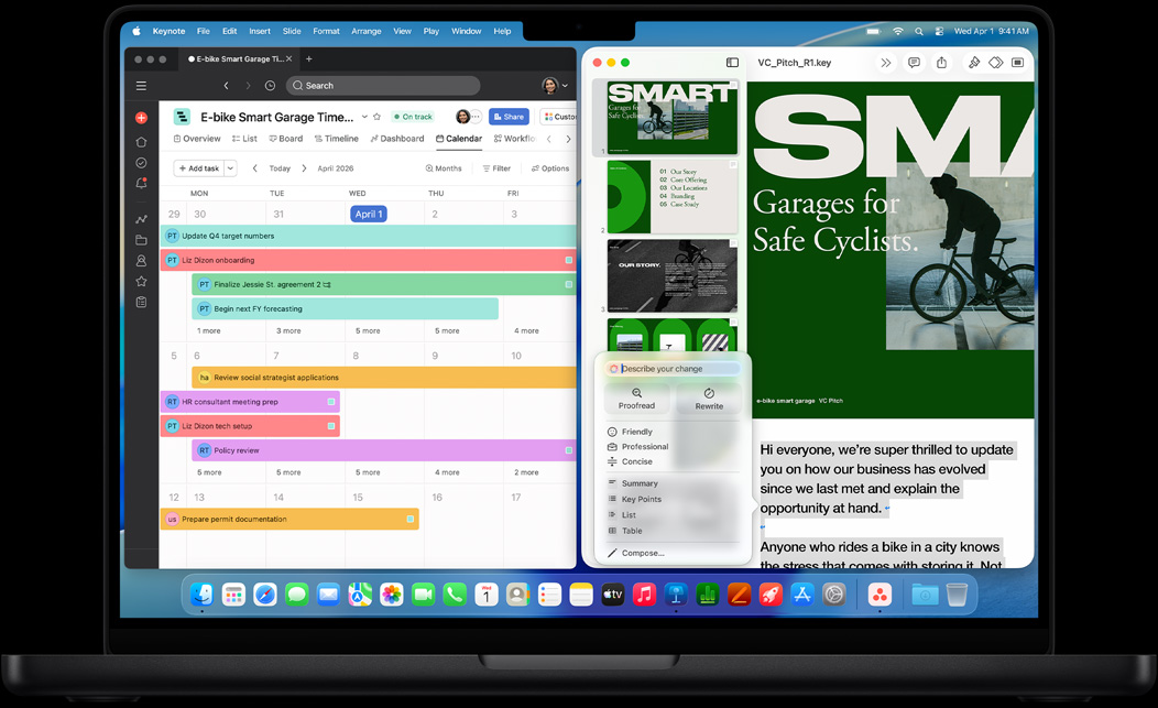 Az Asana és a Keynote egy MacBook Pro kijelzőjén