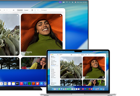 A Mac sharing photos to a flat screen television using Apple AirPlay
