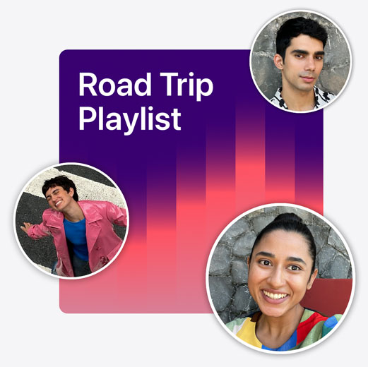 Cover art from a collaborative playlist called "Road Trip Playlist" featuring profile photos of different listeners
