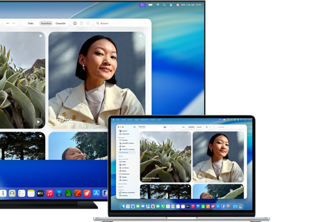 Mac compartiendo fotos con una televisión usando AirPlay de Apple
