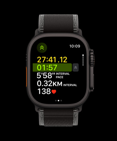 „Apple Watch Ultra 3“, juodos spalvos, titano korpusas, veiksmo mygtuku suaktyvinamas kitas treniruotės intervalas