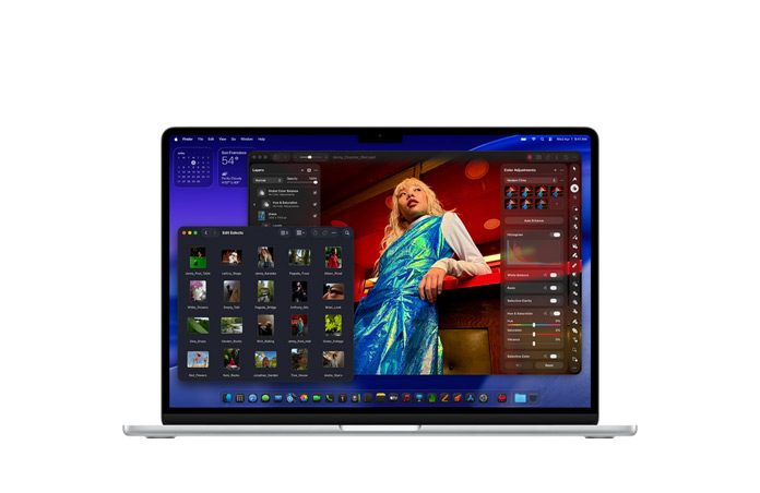 Écran de Pixelmator montrant les capacités de stockage et de mémoire du MacBook Air