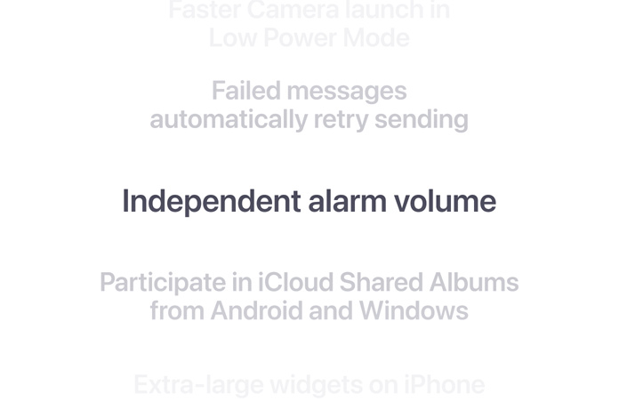 A vertical list of features, with “Dual Capture in FaceTime” displayed in bold at the center. Surrounding features fade into the background above and below.