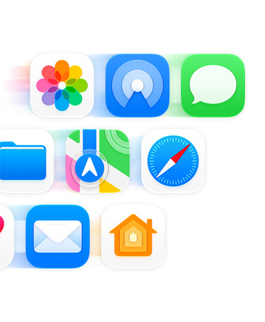 Grid of app icons including Messages, Safari, and Mail