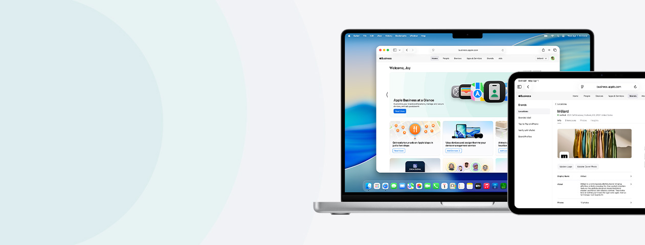 Apple devices displaying Apple Business services
