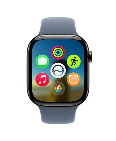 Apple&nbsp;Watch Series&nbsp;11, Titanium Slate, showing the dynamic app grid