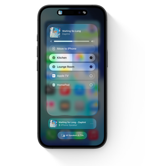 iPhone showing the AirPlay UI for multi-room audio