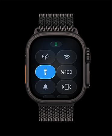 Apple Watch Ultra 3, natürel renk, titanyum kasa, Denetim Merkezi, El Feneri düğmesi