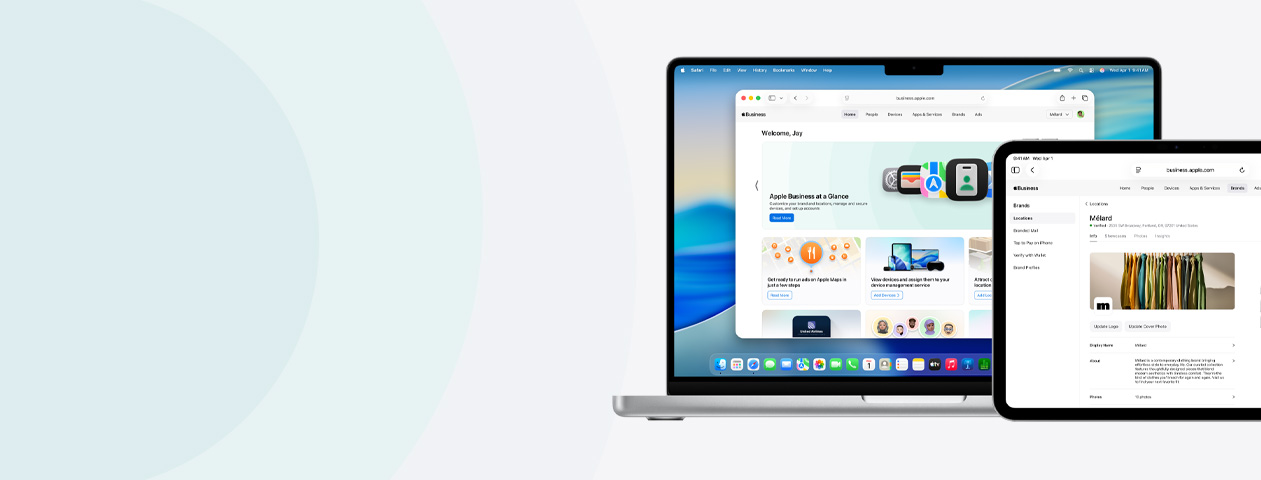 Dispositivos Apple que muestran servicios de Apple Business