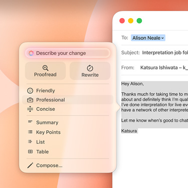 Um e-mail comercial com um prompt da Apple Intelligence