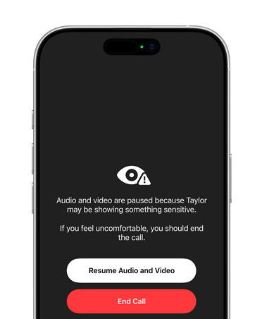 iPhone displaying Communication Safety feature warning user of potential sensitive material being viewed on a Child Account.