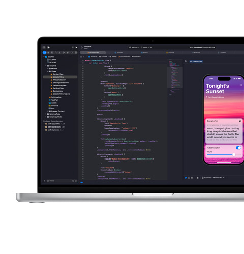 En skärm som visar kodning i Xcode-appen