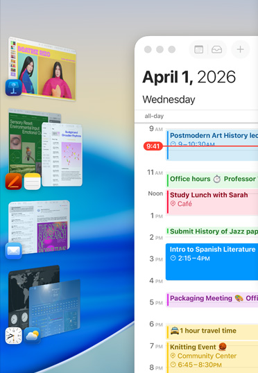 Olika Apple-appar, inklusive Keynote, Pages, Notes och Mail, visas grupperade på en skärm.