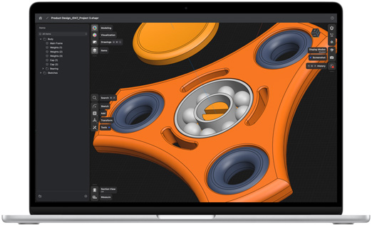 Shapr3D app shown on a MacBook Air