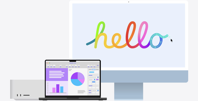 A Mac Studio, a MacBook, and an iMac.