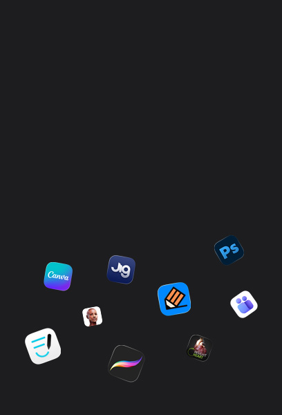 Burst of app partner icons including Goodnotes, Canva, Complete Anatomy, Procreate, JigSpace, Notability, INSIGHT HEART, Adobe Photoshop, Microsoft Teams