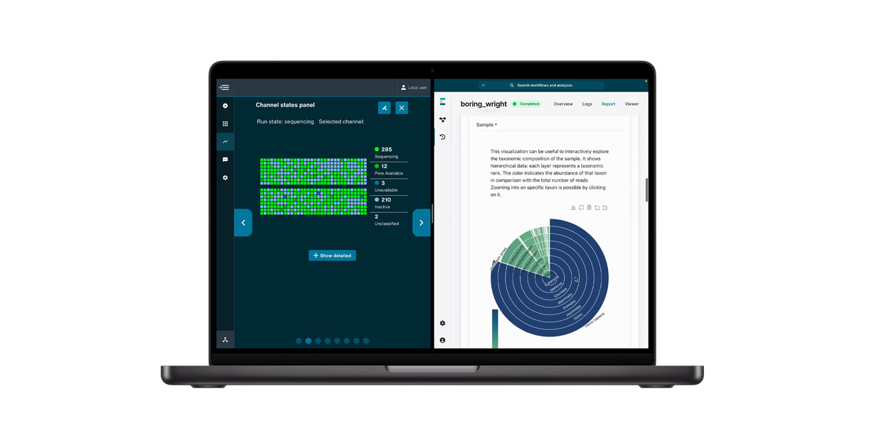 Ein MacBook mit der DNA-Sequenzierungs-App von Oxford Nanopore.