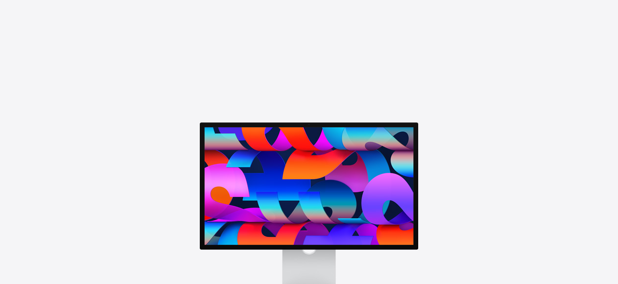 Studio Display with colorful ribbon-like wallpaper