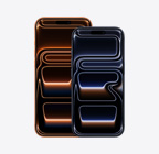 iPhone 17 Pro Max, front exterior, Cosmic Orange finish, iPhone 17 Pro, front exterior, Deep Blue colour