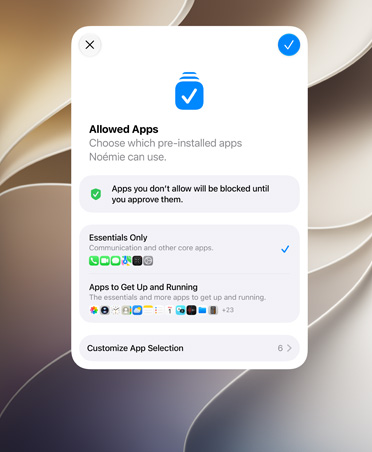 Setup Assistant apps with selection of apps that a parent can choose for their child