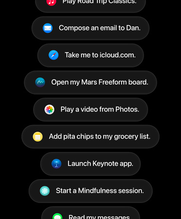 Screen with Siri AI requests for actions in several apps
