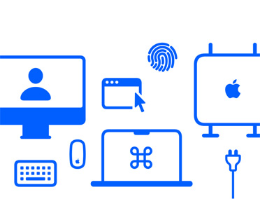 Logo de la configuration personnalisée, avec plusieurs illustrations liées à Mac, comme une souris et un clavier