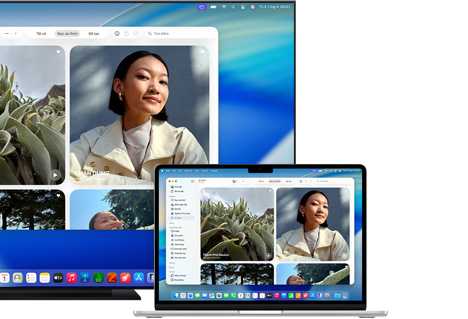 Một máy Mac đang chia sẻ ảnh lên TV màn hình phẳng bằng Apple AirPlay
